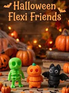 Halloween Flexi Friends - 3D Printed Mini Figures, Articulated, No Assembly Required