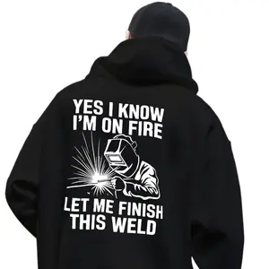 Men's Funny Welding Pattern Hoodie - "Yes, I'm Burning" Back Print Hoodie - Workwear Pullover, Suitable for Welders and Construction Workers - Soft and Warm Winter Clothing Gift, Casual Street Style, Bold Declaration Print, Durable Daily Wear