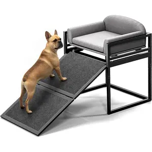 Pet Stairs Ramp Doggie Stairs with Seat,Extra Wide Seat Mate Chair Ramps Puppy for High Bed Couch Office,Non Slip Dachshunds Ladder,Pet Step for Small Dogs,Cat Ladder Grey(Hold Up to 100 lbs)