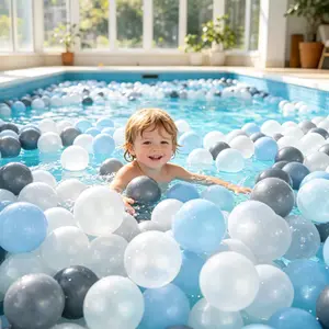 100 pieces of 2.2" Pearlescent White Silver Grey Baby Blue Transparent marine balls for children's games, suitable for female infants and toddlers, for use in tents, swimming pools, playhouses, play fences and party decorations