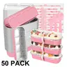 50 Pack Mini Cake Pans with Lids and Spoons, Small Aluminum Foil Loaf Pans, 6.8oz Mini Cake Pans, Rectangular Baking Containers for Party and Picnics, Cupcake Containers, Cheesecake Ramekins, Mother's Day Gift, Bakeware, Baking Supplies