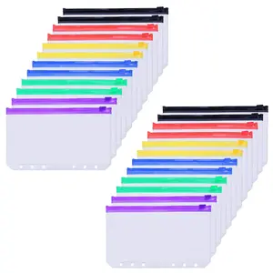 12pcs A5 Binder Pockets 6-Hole Budget Cash Envelopes Multicolor Zipper Money Organizer for Cash Stuffing, Waterproof PVC A5 Planner Inserts Binder Pouches Loose Leaf Document Storage Bags Finance Checklist Organizer