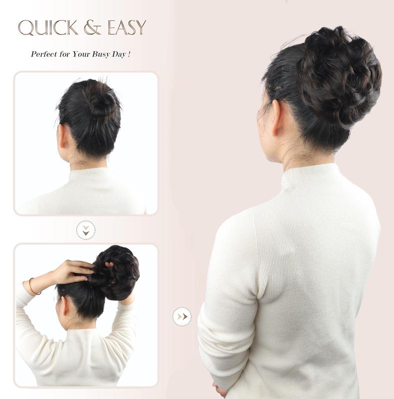 Messy Bun Hair Piece Wavy Synthetic Chignon Scrunchies for Instant Volume Elastic Bun Ponytail Hair Extensions Thick Hairpieces for Women 1.50 oz