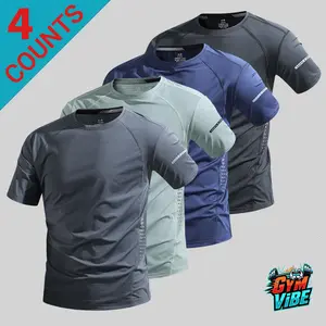 4PCS Men's Slim Fit Reflective Accent Athletic T-Shirts, Casual Crew Neck Streetwear Tops, Ideal For Sporty Street Style, Gym, Training And Daily Wear