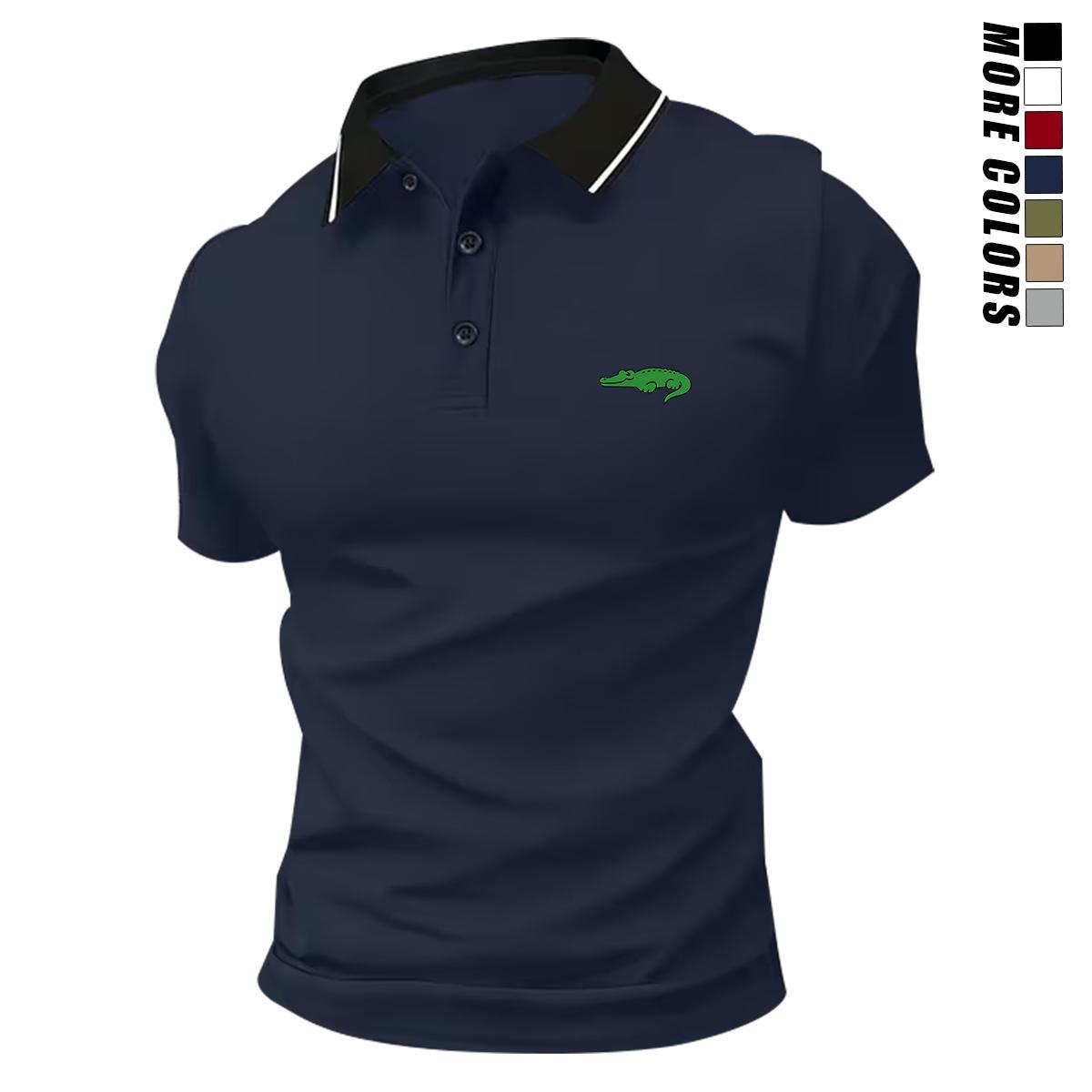 Men’s Comfortable Breathable Solid-Color Turn-Down Collar Short-Sleeve Polo Shirt Set - Multi-Color, Fragrance-Infused 1-Piece Option, Suitable for Golf, Casual Wear, One-Piece