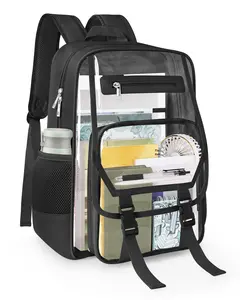 Heavy Duty Clear Backpack, Fabric & PVC Transparent See-Through Bookbag Large Capacity Clear Bag for College Travel Security Back to School Casual Daypack