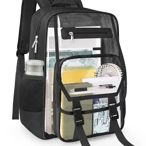 Heavy Duty Clear Backpack, Fabric & PVC Transparent See-Through Bookbag Large Capacity Clear Bag for College Travel Security Back to School Casual Daypack Mother's Day