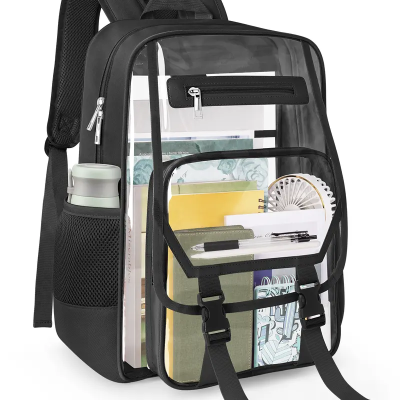 Heavy Duty Clear Backpack, Fabric & PVC Transparent See-Through Bookbag Large Capacity Clear Bag for College Travel Security Back to School Casual Daypack Mother's Day