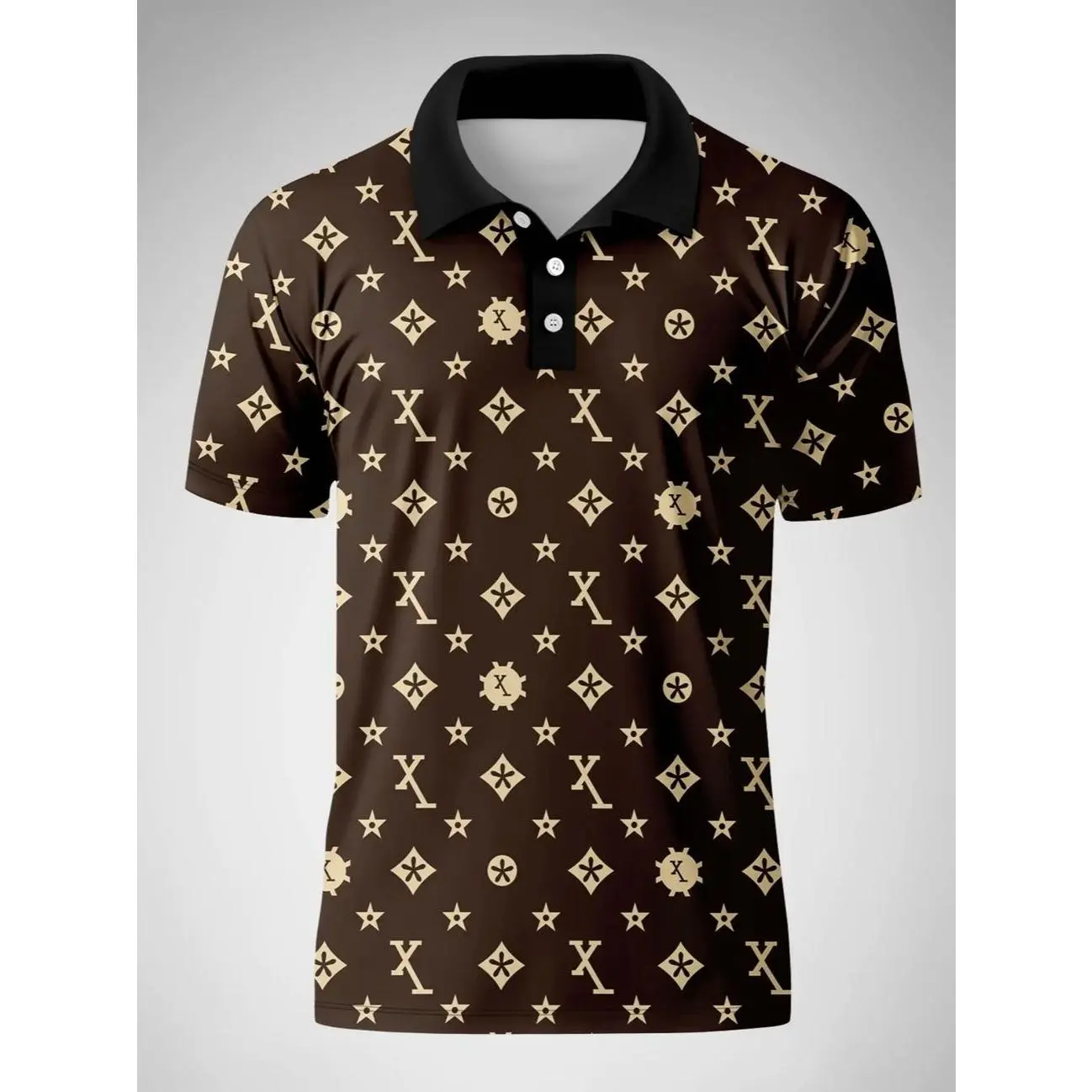 Luxury Monogram Golf Polo Shirt for Men, Stylish Pattern Performance Shirt, Short Sleeve Casual Top, Premium Outdoor Golf Apparel, Trendy Gift for Him