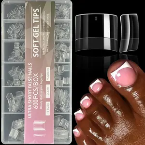600Pcs Soft Gel Toe Nail Tips Short Fake Toenail Tips Artificial Nails, Glossy False Nails, Salon Quality Nails, Square Fake Toe Nail Tips for Toes Press on Toenails, 12 Sizes Clear False Toe Nail Press ons Artificial Toe Tips, Manicure Salon Home DIY