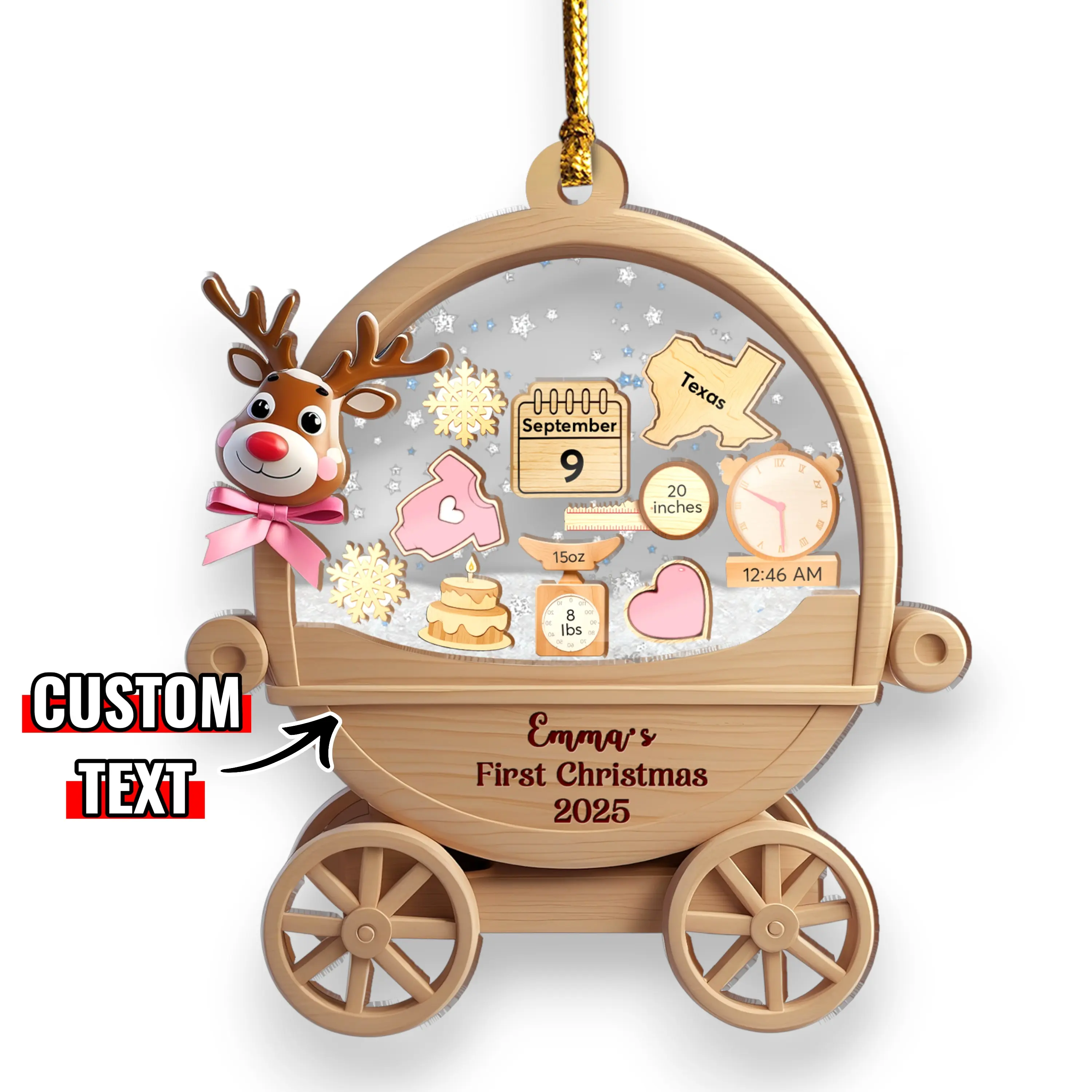 Personalized Baby's First Christmas Ornament 2025 Custom Baby Boy Girl First Christmas Bauble Newborn Gift 4D Shake Ornament for Babies with Custom Text and Teddy Bear Design