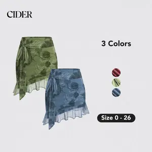 Cider [3 colors, size 0-26] Chiffon High Waist Floral Knotted Mini Skirt