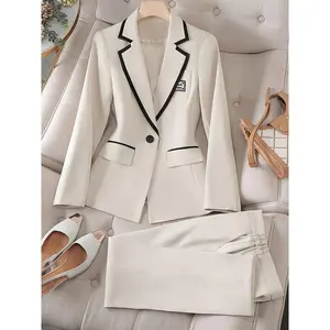 2024 New Fashion Elegant Color‑Clash Single‑Breasted Tailored Suit Pants Set Women’s Wear Fabric