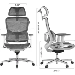 Hbada E2 Ergonomic Office Chair, Big and Tall Mesh Office Chair with 6-Way Dynamic Lumbar Support, 3D Adjustable Armrests, 3D Adjustable Headrest, High Back for Gaming Chair, White(No Footrest)