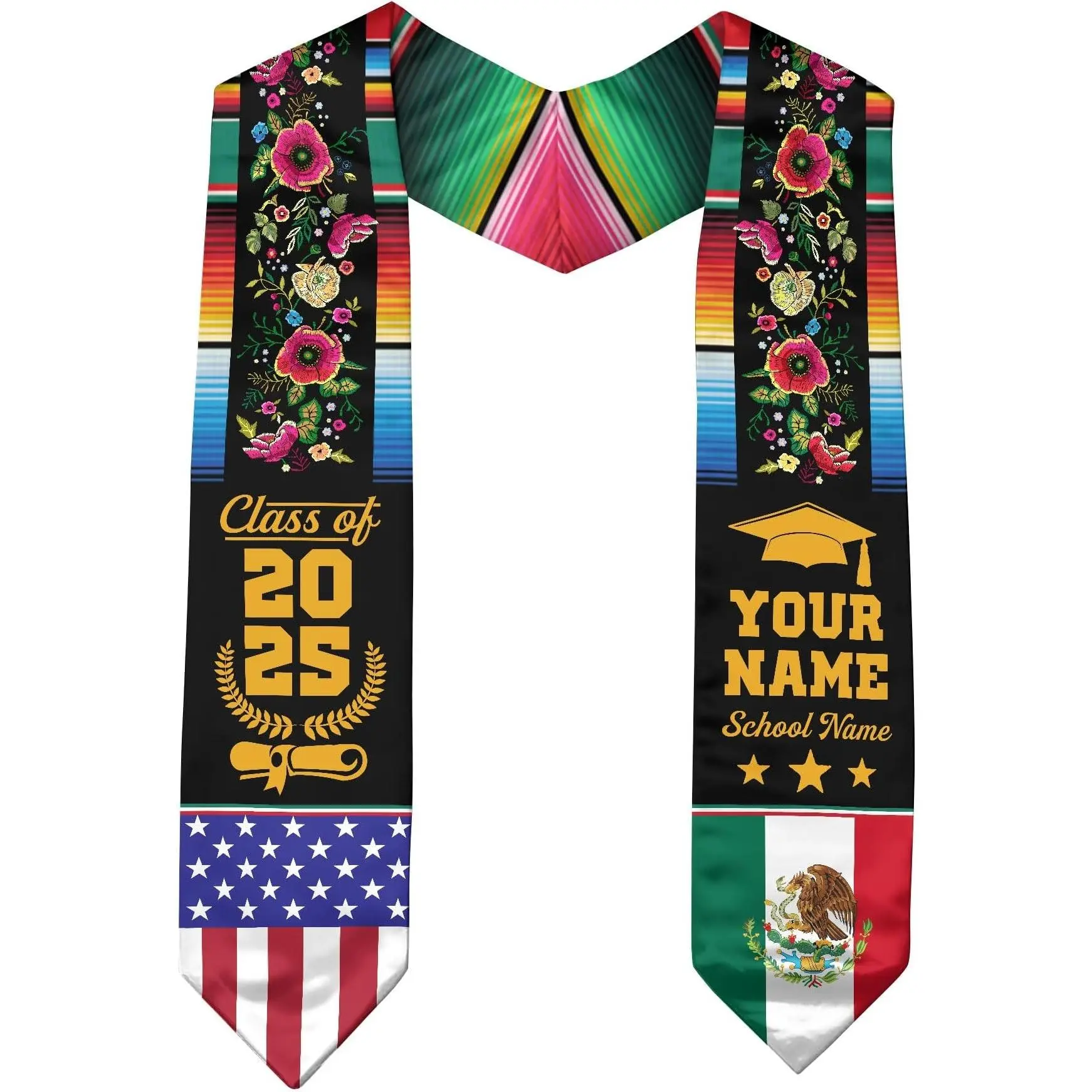 Customize Mexican American Graduation Stole 2025, Mexico American Flag Sash 2025, Custom Mexican Graduation Sash, Graduation Gift