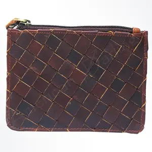 American Darling Coin Purse - Genuine Vegetable-Tanned Leather Western Wallet with Basket Weave and YKK Zipper - 4in x 6in
