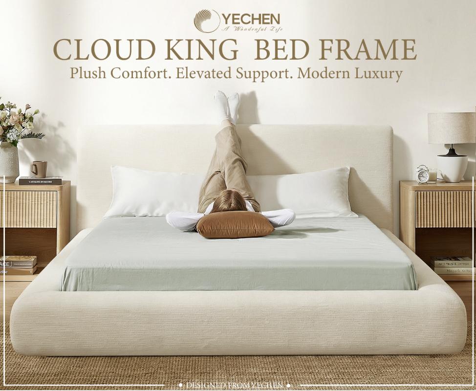 Yechen Platform Bed Frame, Upholstered Bed Frame with Headboard, 5.9" Thick Padded Cloud Bed Frame with Ribbed Chenille Fabric, Easy Assembly, No Box Spring Needed, Noise Free, Cream (Queen, King) Yechen Platform Bed Frame, Upholstered Bed Frame with Headboard, 5.9" Thick Padded Cloud Bed Frame with Ribbed Chenille Fabric, Easy Assembly, No Box Spring Needed, Noise Free, Cream (Queen, King)