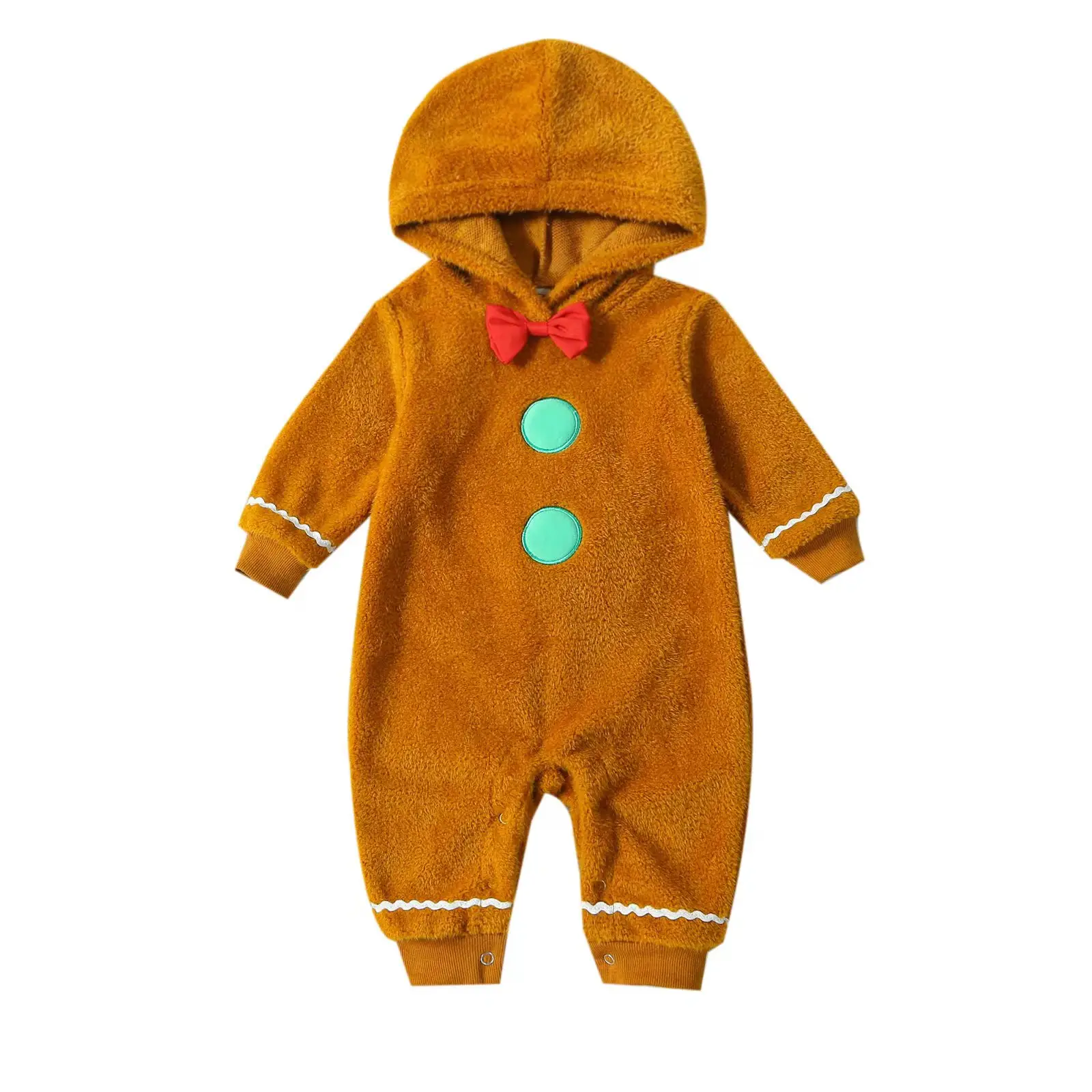 KARESOULL Infant Baby Christmas Fuzzy Jumpsuit Gingerbread Man Cute Hooded Romper Outfit Clothes