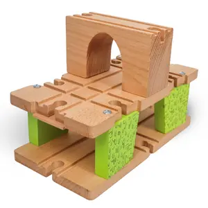 Zany Trains - Toxic Turnpike - 3 Level Wooden Bridge and Train Tunnel -Zany Trains - Toxic Turnpike - Viaduct Arch Bridge - Wooden Train Tracks Compatible with All Major Brands
