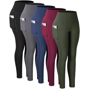 Women's Fitness Leggings 5 Pack with Pockets, High Waisted Tummy Control Yoga Pants for Exercise and Running