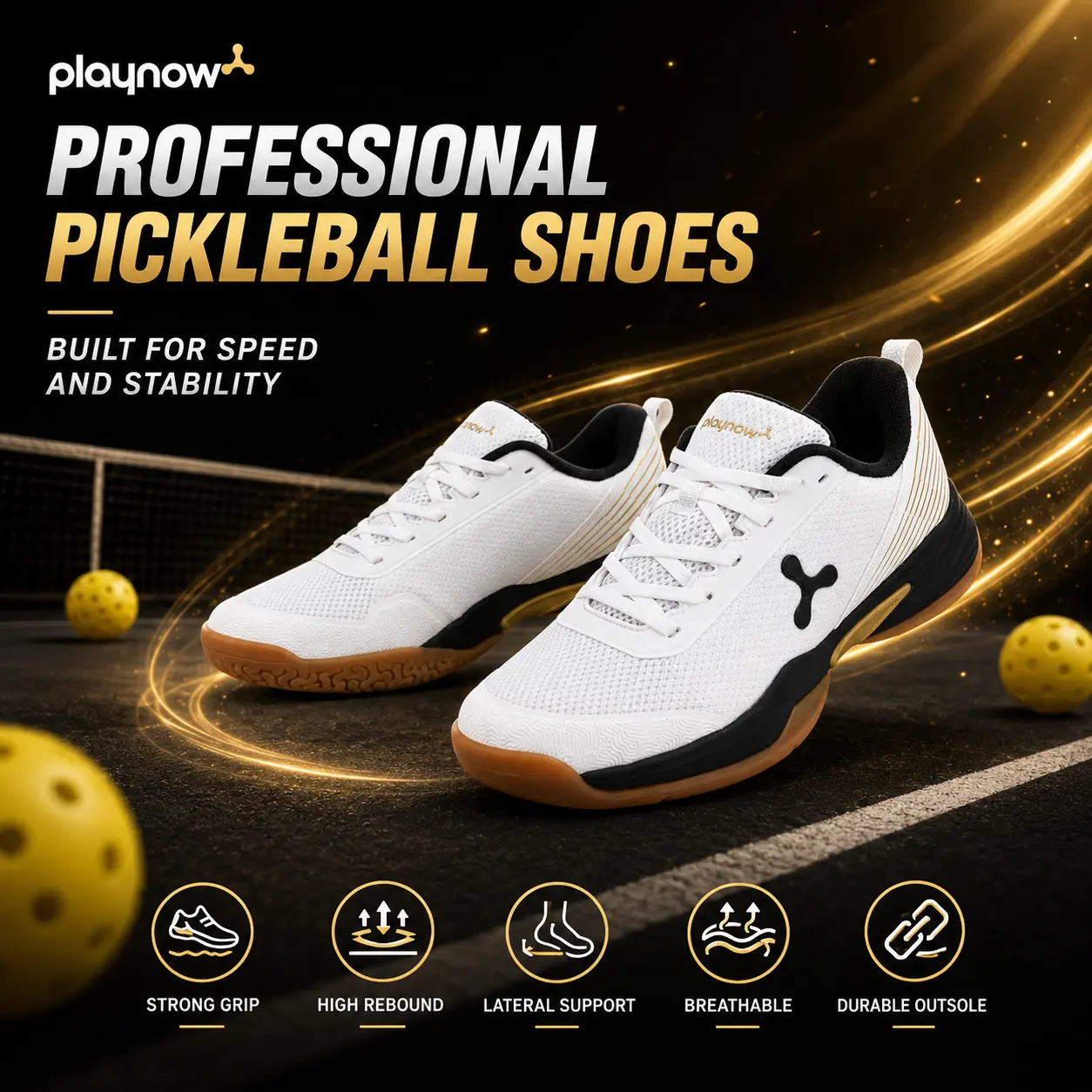 PLAYNOW Men's Tennis & Pickleball Court Shoes, Breathable Mesh with Nylon Laces, High Rebound Cushion, Side Stability, Strong Ground Grip, Male, Ground Grip Men's Tennis Shoes, Secure Grip