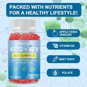 Niwedah Apple Cider Vinegar Gummies 1680mg – ACV with Vitamin B12 & Beetroot, Natural Gluten-Free Supplement for Energy & Fitness, 60 Count