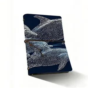 A6 Composition Notebooks, Chic Gift for Her, 7.28"x5.12", Thick Paper, Stippled Whale Pattern, Dark Blue Background Cover