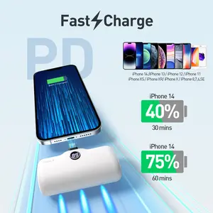 iWALK Portable Charger 4800mAh Power Bank PD Fast Charging Small Docking Battery with LED Display Compatible with iPhone 14/14 Pro Max/13/13 Pro Max/12/12 Pro/11/X/8/7/6,Red,White