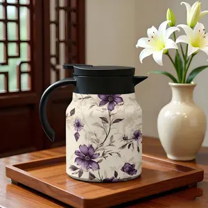 Double-Layer Insulated Modern Coffee Pot with Filter, Flower Design, Stainless Steel Cup, Summer & Winter Use, Outdoor Travel Gift