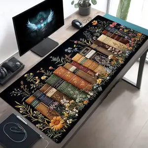 Vintage Floral Book Design Large Mouse Pad, Non-Slip Desk Mat with Wrist Support, Washable Polyester Fabric, Rectangular Computer Keyboard Pad for Gaming, Office