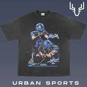 AMON-RA ST. BROWN x JAHMYR GIBBS 1.1 Football Retro Graphic Tee, Urban Sports Streetwear Shirt, Vintage Style Fan T-Shirt, Championship Inspired Oversized Washed Tee, Unisex Casual Sports Graphic Top for Men Women Fans
