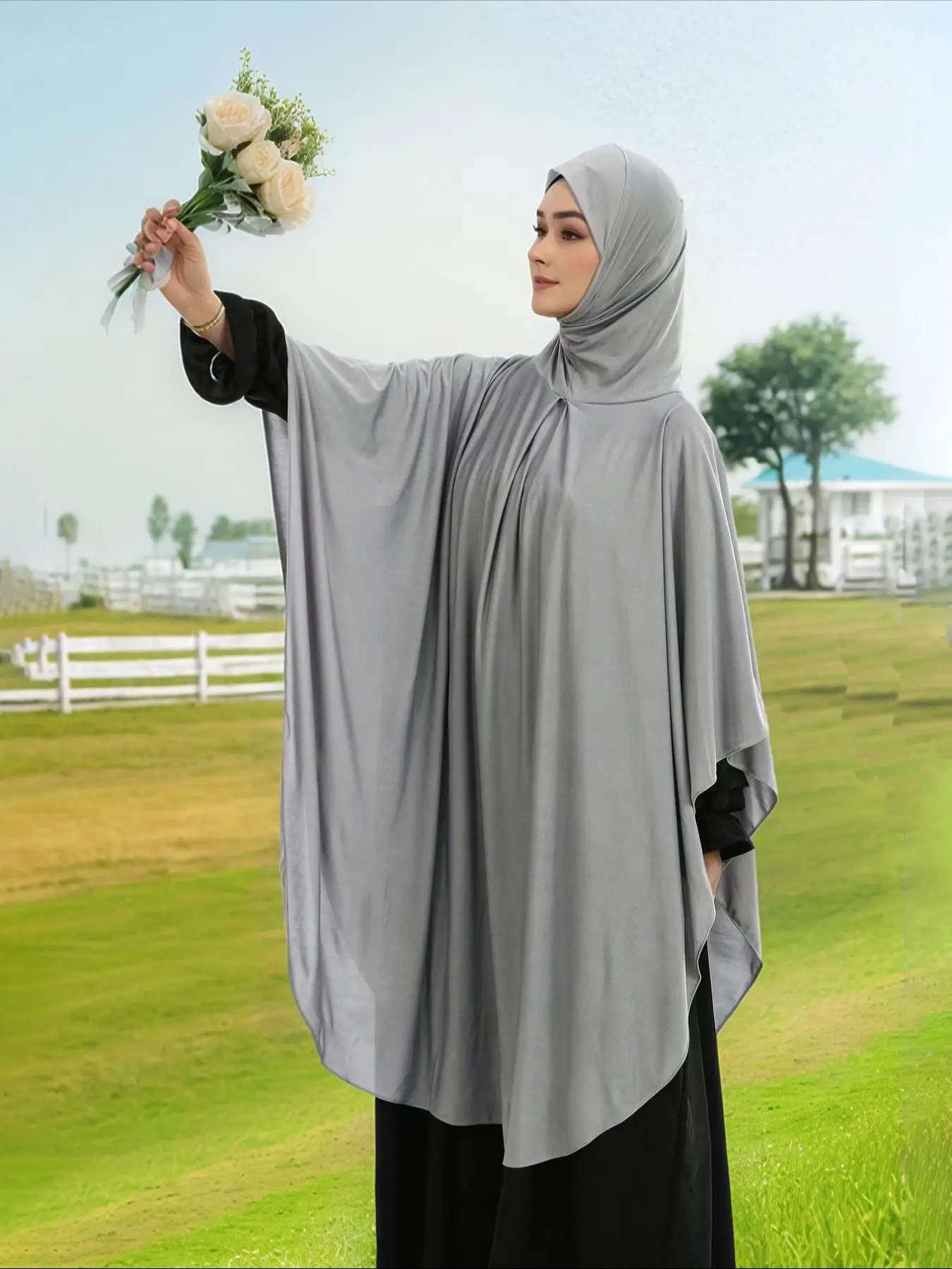 1 Piece Women's Prayer Dress, Long Sleeve Loose Robe, Prayer Headscarf Set for Abaya and Hijab Festivals, Elegant Modest Wear