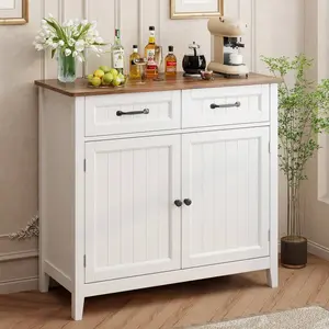 32'' H Large Kitchen Storage Island And Adjustable Shelf, Kitchen Sideboard Buffet Cabinet, Modern Coffee Bar For Kitchen, Dining Room, Bathroom Curved Back PU Leather Chairs Set Handle Vertical Dresser Double Sliding Tub Door Tall Solid Wood
