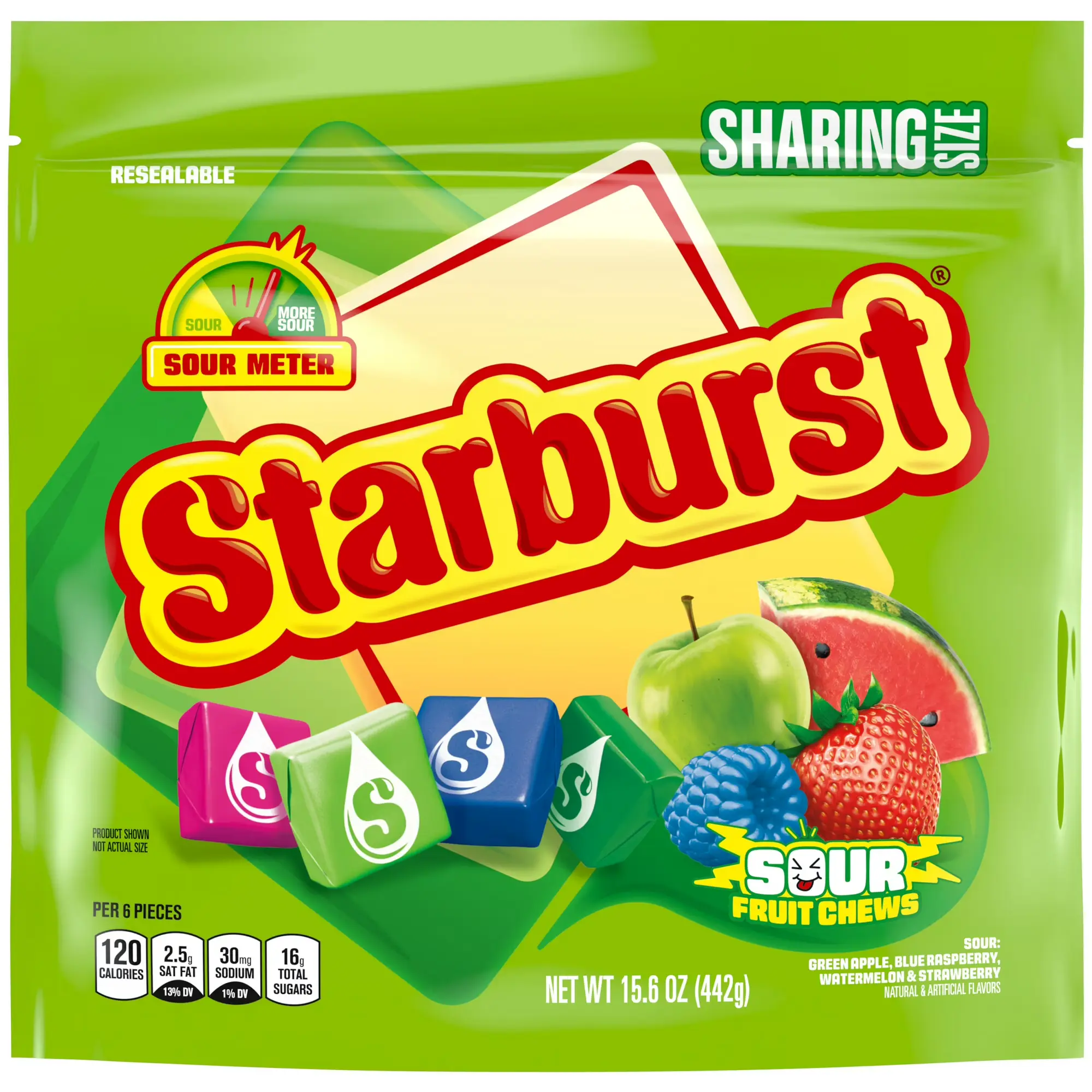 STARBURST Sour Chewy Candy Individually Wrapped Fruit Chew Candies, Sharing Size, 15.6 Oz Resealable Bag