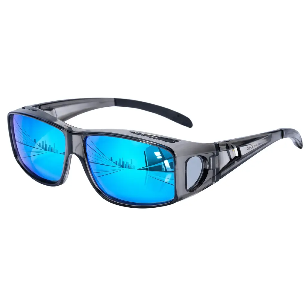 transparent gray frame blue lenses