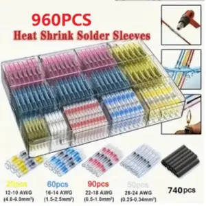 960PCS/Box Solder Ring Heat Shrink Pressure Free Tube, Waterproof Solder Seal Electrical Butt Connector, Durable Reliable Connectors, Wire Cable Gland Terminal Kit