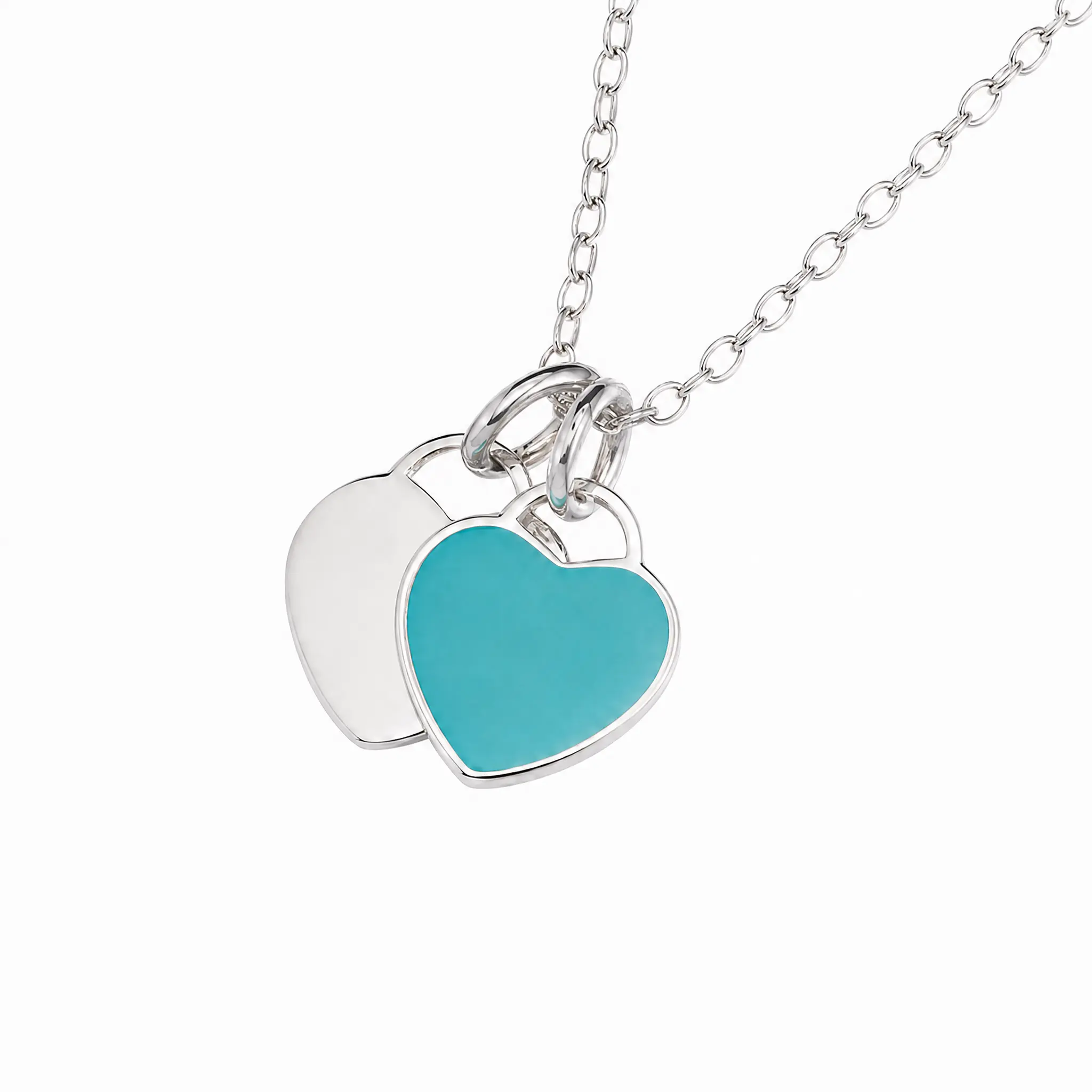 Leyehope Women's Simple Steel Double Heart Necklace with Enamel Pendant, Casual Style Dainty Fashion Jewelry for Everyday Wear, Casual Style Necklaces, Chain Jewelry Necklaces