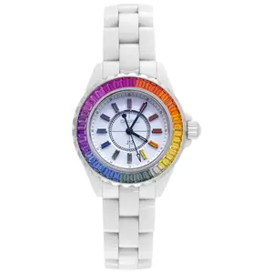 Chanel J12 33mm Quartz White Ceramic White Dial Aftermarket Rainbow Gemstone Bezel and Dial Ladies Watch WHT031781