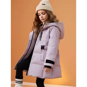 NewGirls' Thickened Winter Coat with Hood & Belt - Mid-Length Warm Jacket, Loose Fit Full-Zip Outerwear, Soft Pastel Purple, Insulation for Skiing, Winter Jacket For Girl, Winter Coat For Girl, Girl Winter Jacket, Girl Winter Coat, Girl Coat