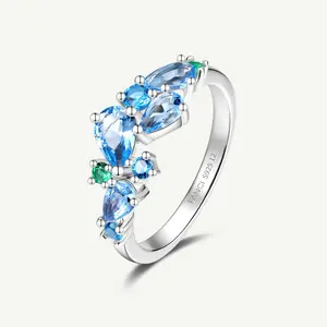 “Wisteria Whisper” Flower Bar Aquamarine Topaz Silver Ring