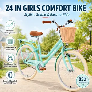 Elon Girls Bike 24 Inch Kids Bicycle with Steel Frame, Multiple Colors, Comfortable Ride for 10 Years Old and Up, Youth Bike for School, Outdoor Riding, Beginner Cycling, Birthday Gift, Teen Girls Bike