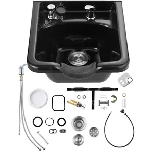 fathersdaygift VEVOR Shampoo Bowl, ABS Plastic Shampoo Sink for Salons and Home, Easy to Clean and Install Salon Shampoo Bowls for Hair Stylists, Shampoo Sink for Spa Center, Barbershop and Beauty Salon Use, Black