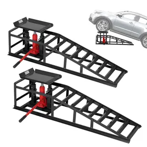 Hydraulic Car Ramps 2-Pack, 11000 LBS Low Profile Portable Car Lift Ramp, Heavy Duty Steel Adjustable Lift Ramp 9.8"-13.34" Height for Oil Change, Garage Repair, Low Cars, Trucks, SUVs and Sedans Maintenance