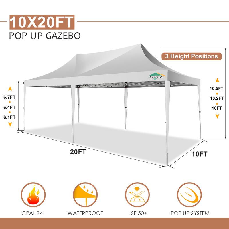COBIZI 10x20 Pop Up Canopy Tent with Sidewalls, UV50+ Outdoor Gazebo for Parties