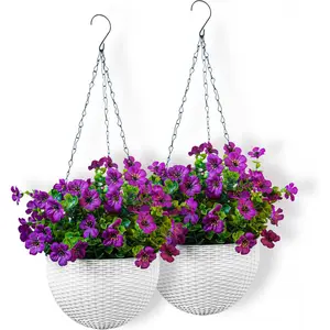 2 Pack UV Resistant Hanging Flower Baskets, Hanging Flower Pots, Hanging Planters, Fade-Proof Artificial Purple Blooms for Porch, Patio & Garden, Outdoor/Indoor Decor Set