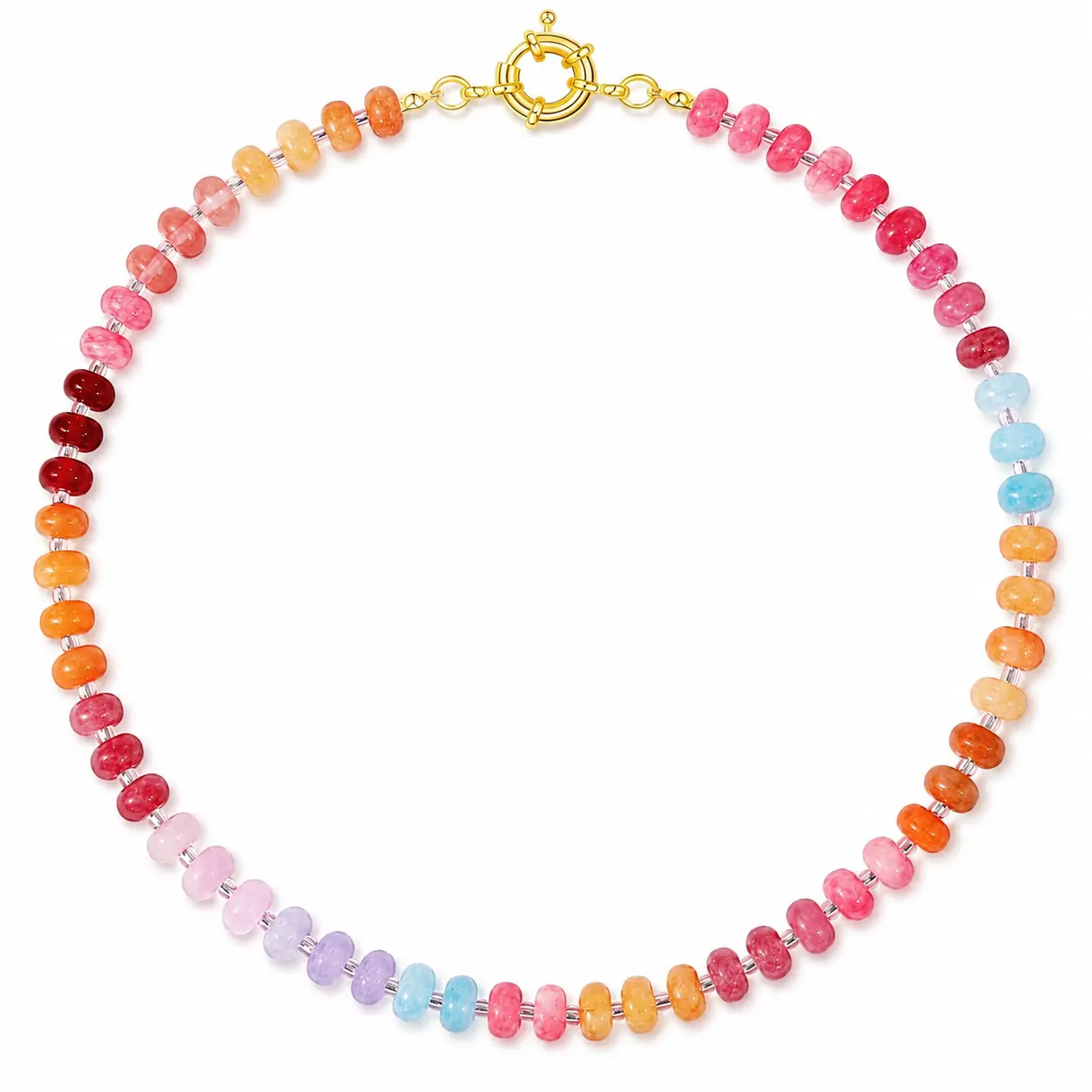 Beaded Choker Necklace for Women, Handmade Colorful 16-Inch Short Boho Style with 8mm Polished Gemstone Beads for Summer