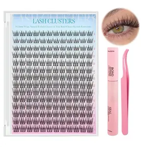 TNFVLONEINS Natural Lash Extension Kit 168 Pcs Wispy 9-12MM Clusters with Bond Seal Glue & Tweezers for DIY Home Makeup Lightweight Beginner Friendly