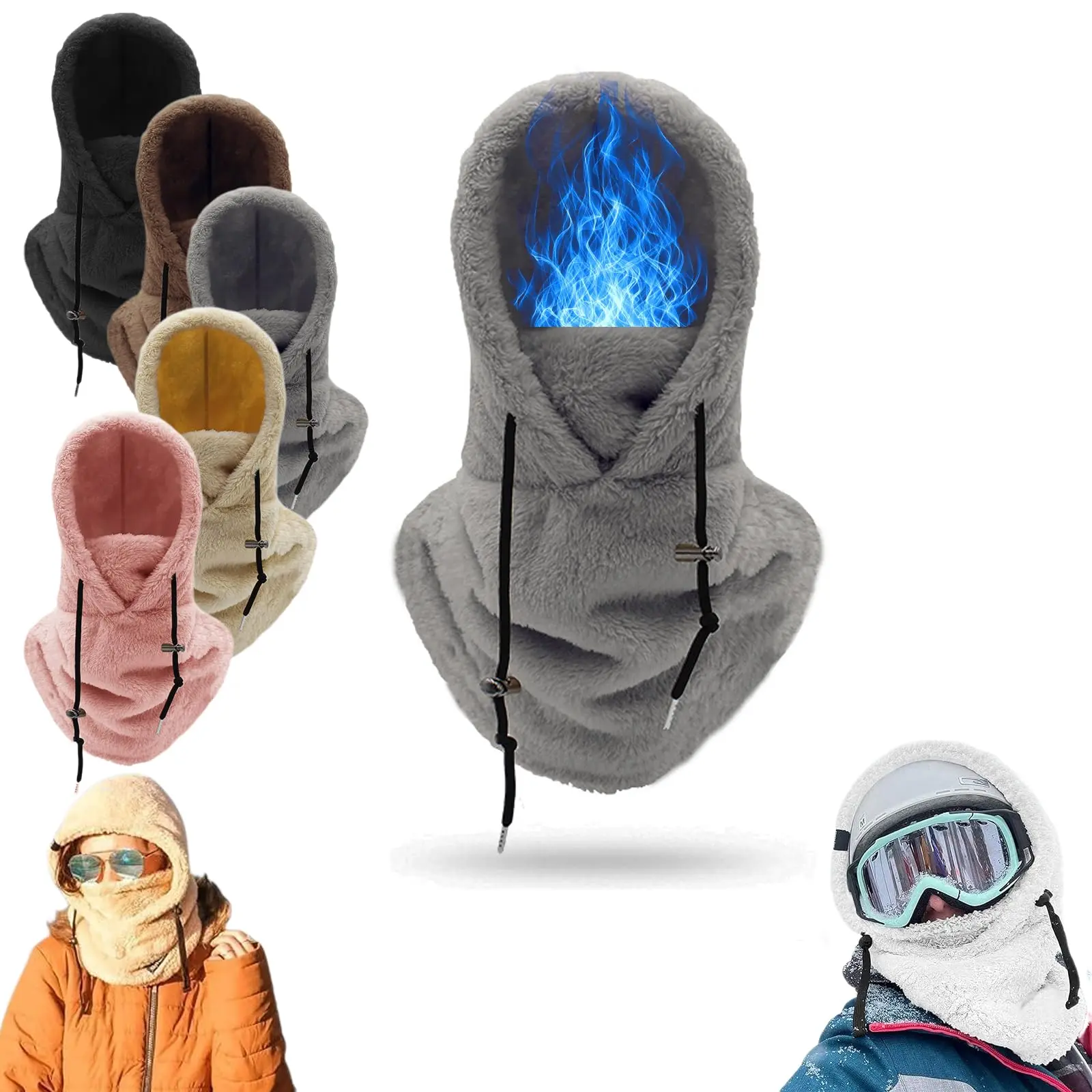 3 in 1 Balaclava Mask Fleece Winter Sports Headwear with Adjustable Ventilation, Detachable Liner, Fluffy Texture, Loose Hood, Triple Warmth, Versatile Design, Ski Mask, Masks