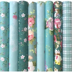 8 Pcs 18x22 in Cotton Fabric Green Floral Rose Fat Quarters, Pre-Cut Quilt Squares for Patchwork Quilting and DIY Sewing Projects