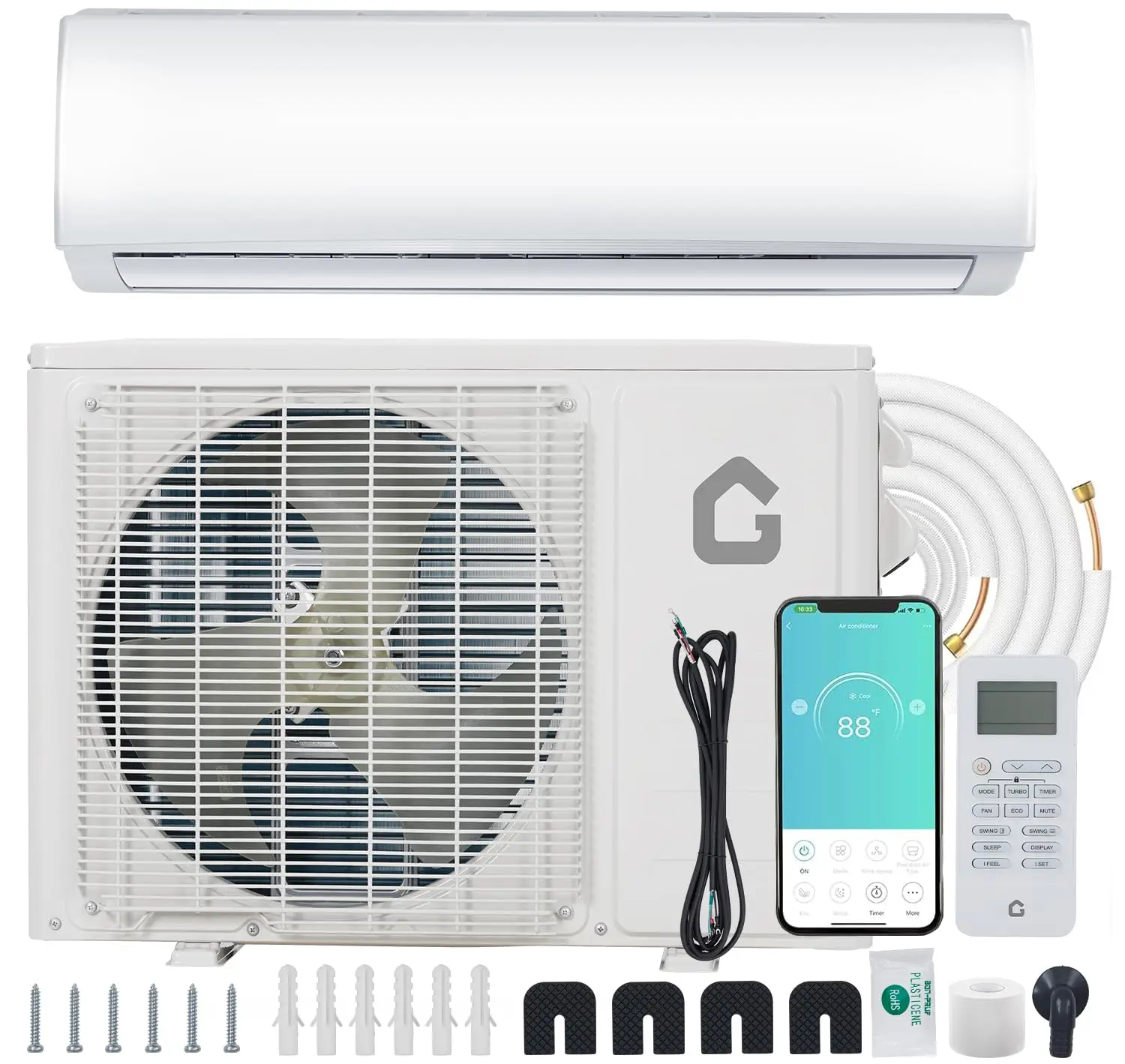 18000 BTU 19 SEER Mini Inverter Split Air Conditioner  Heat Pump, 230V Ductless, Covers Up to 1250 Sq.Ft, R32 Series